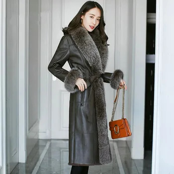 Kaufen Ăberlegene Frauen Winter QualitĂ€t Leder Jacke Neue Mode Temperament Mantel Elegante DĂŒnne Fuchs Pelz Kragen Kaninchen Fell Mantel HF521