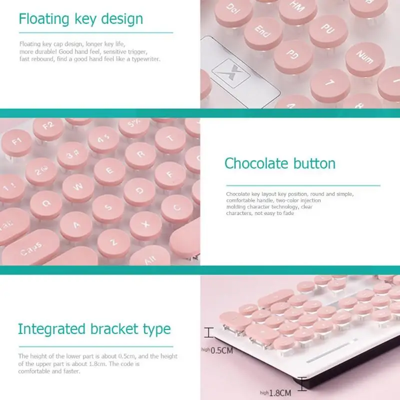 N518 Steampunk Retro Wired Keyboard Mouse Set 1600DPI Round Key Cap USB Wired Gaming Keyboard Mouse Combo for Laptop PC