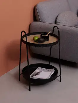 

Nordic Solid Wood Coffee Table Creative Round Side Table Simple Living Room Small Apartment Sofa Small Round Table Iron Double S
