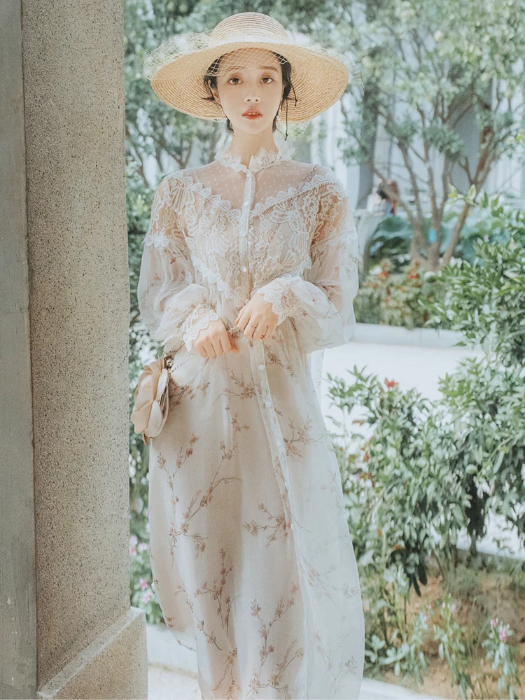 

2019 new fashion women's Female chiffon dress sweet floral two-piece