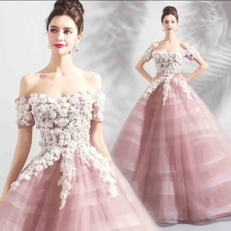 

N Plus Size 6xl Pink Off Shoulder Luxury Party Dress Embroidery Wedding Ball Gown Large Size 5xl Evening Formal Dress For Lady