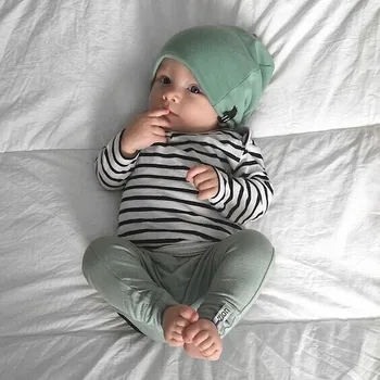

3PCS Set Newborn Kids Baby Boys Outfits Clothes stripeTops T-Shirts Long Sleeve +Pants +Hat Casual baby boy Clothing set