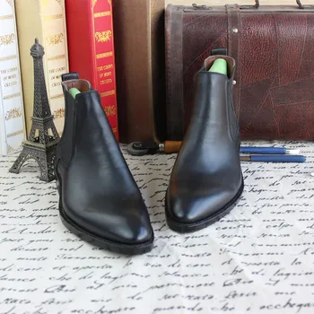 

Goodyear Boots Handmade Men Cowhide Business High-top Custom-made Shoes Cow Leather Zipper Pointed Toe Ankle Genuine Leather