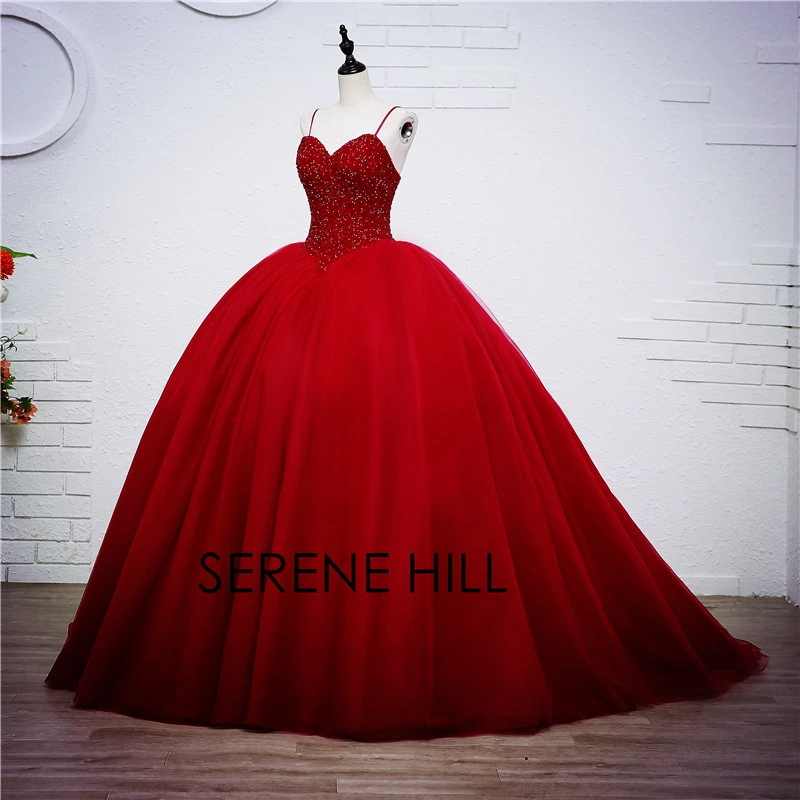 Robe De Mariee De Luxe En Cristal Tenue De Bal De Princesse Rouge Scintillante Avec Perles 21 21 21 Aliexpress