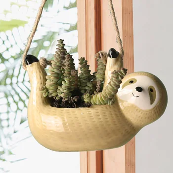 

Hanging Sloth Shaped Planter Garden Ceramic Flower Pot Succulent Plant Container Home can CSV