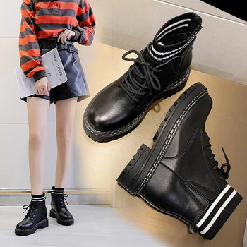 

Martin boots women's new fall 2020 Korean version of versatile net red socks and leather boots