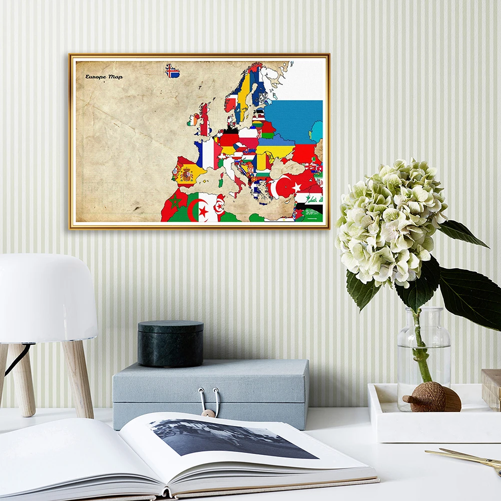 90*60cm Die Europa Karte von Vintage Wand Kunst Poster und Drucke Leinwand Malerei Schule Liefert Büro Wohnzimmer zimmer Hause Dekoration