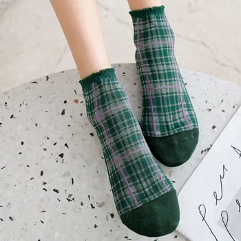 

Plaid Retro Women Socks Summer Short Socks Literature And Art Celebrity Style Ladies College Style Thin Cotton Socks