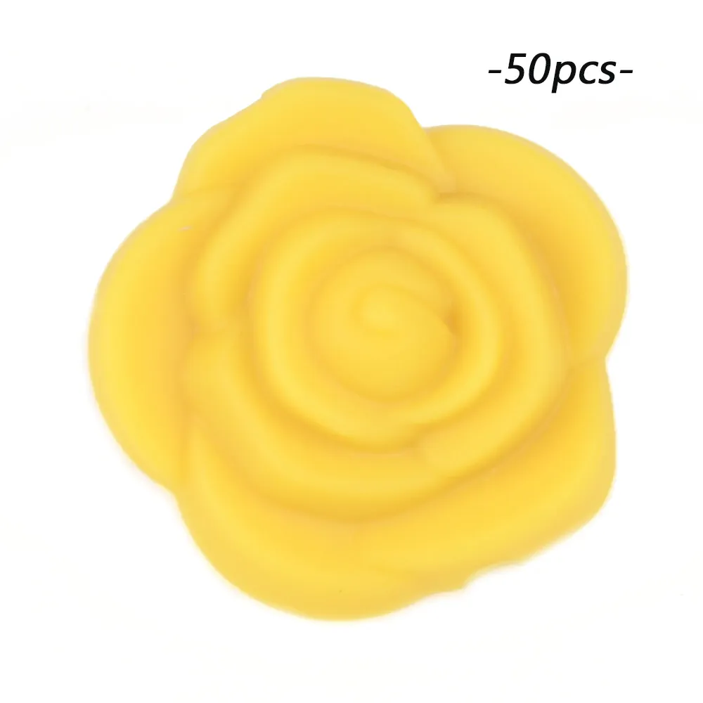 mustard LOFCA 50 шт. силиконовые бусины Цветок Роза детский Прорезыватель пищевой силиконовый для детей для прорезывания зубов игрушка лекарственная соска цепочка Ожерелье Изготовление - Цвет: mustard