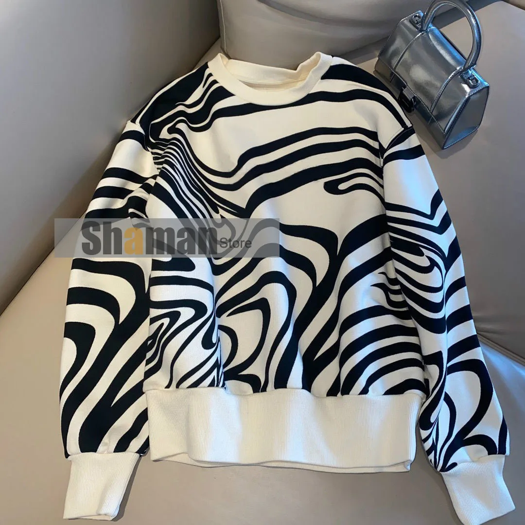 

Luxury Designer 2020 Autumn Winter pure Cotton Zebra stripe Pattern 3D letter Long Sleeve Sweashirt Women Hoodies sweatshirt