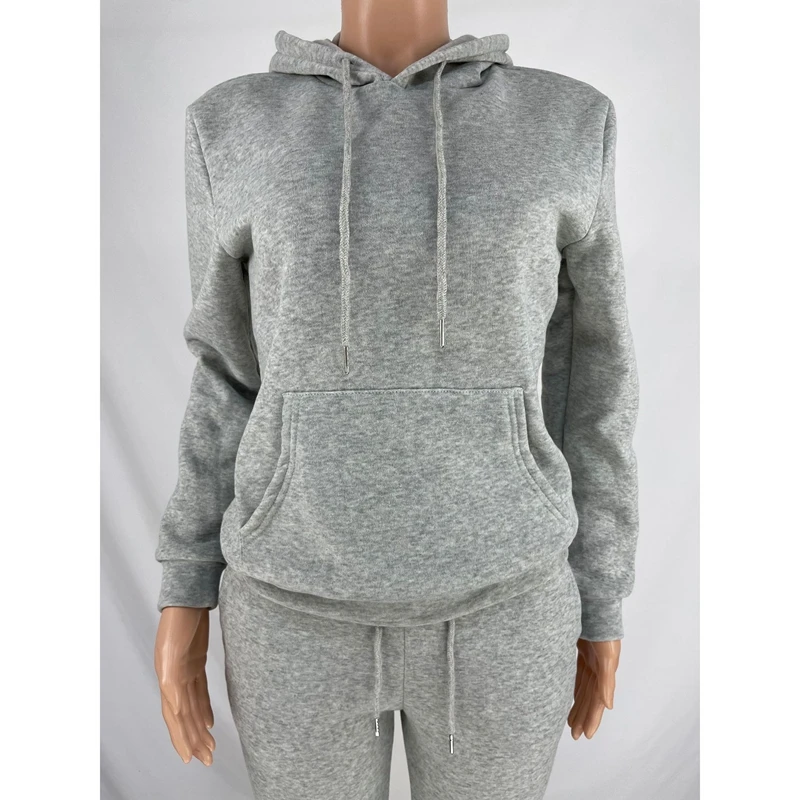 Grey Hoodie Tracksuit Women Set Winter 