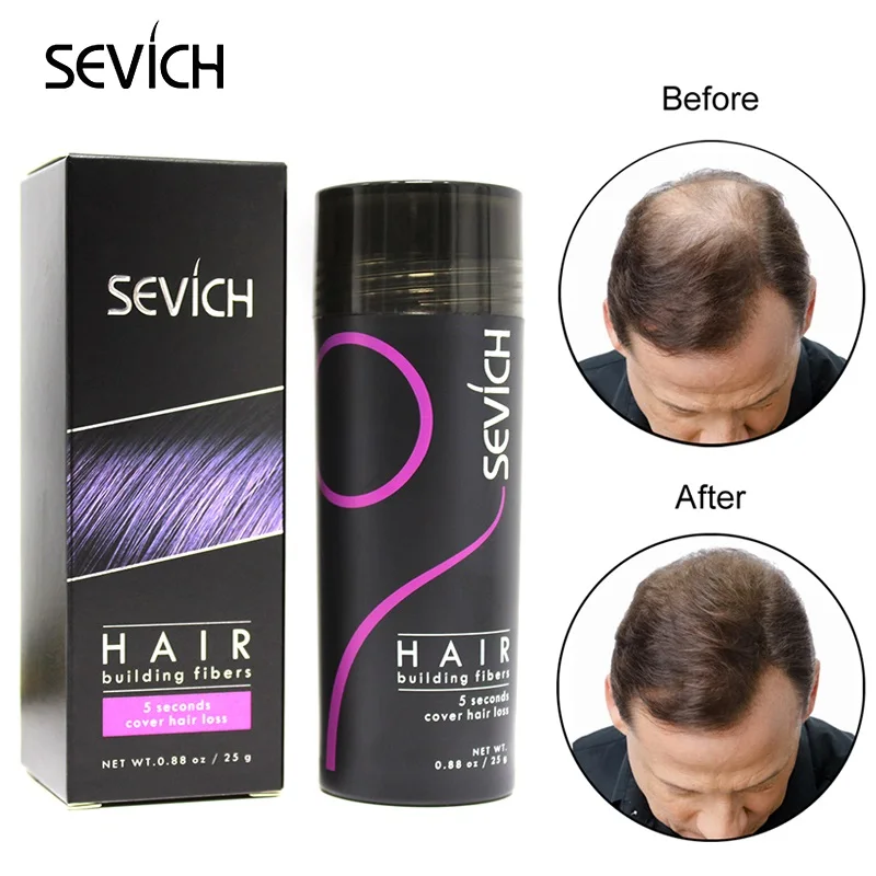 Sevich-Polvo de fibra de pelo para crecimiento del cabello, polvo de queratina para la pérdida de cabello, extensión de cabello de 25g