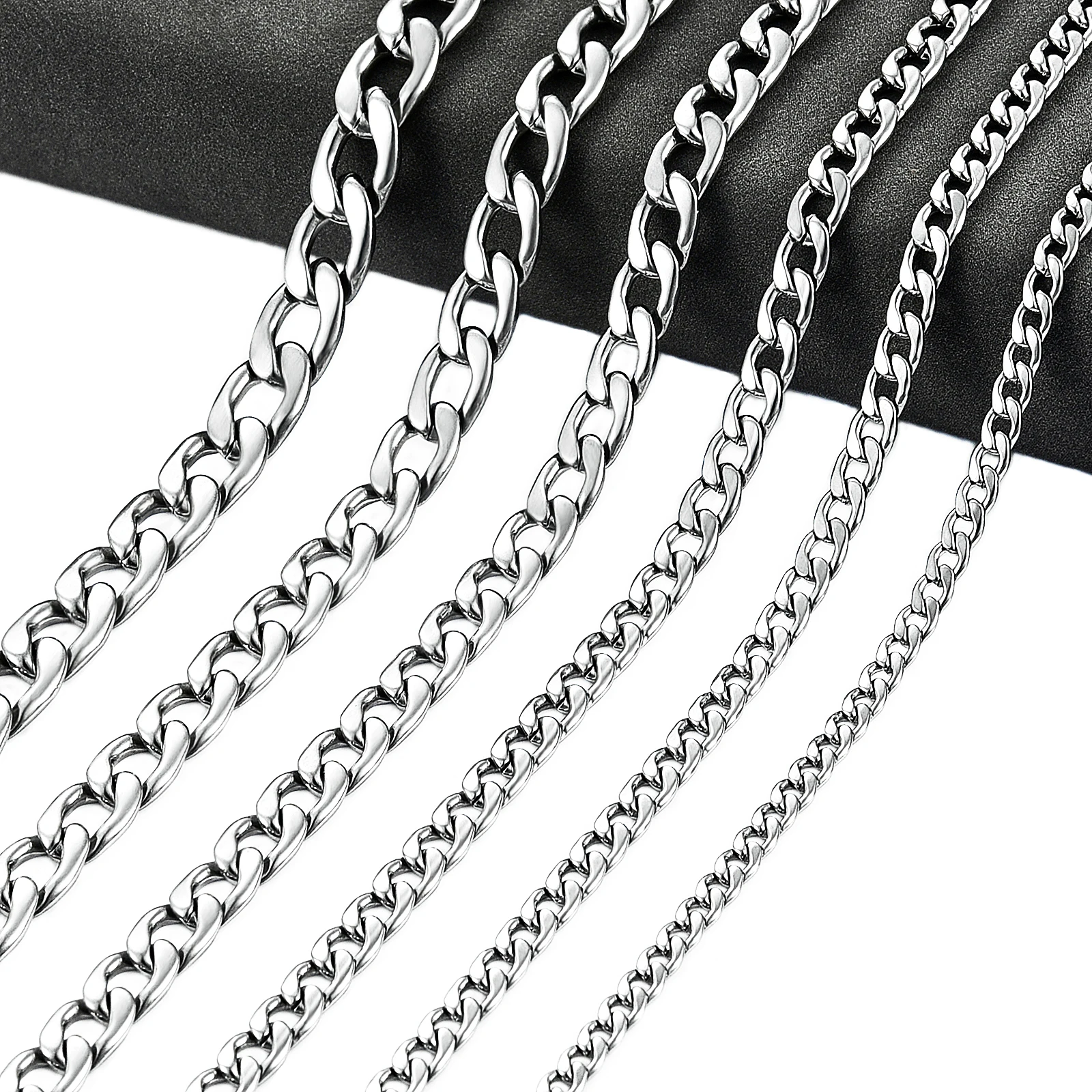 Cuban Necklaces Silver Necklace Stainless Steel Necklace Men's Round Link Stainless Steel Necklace Cuban Chain for Women Men Silver Color Chunky Tone Punk Boy Metal Jewelry Accessories