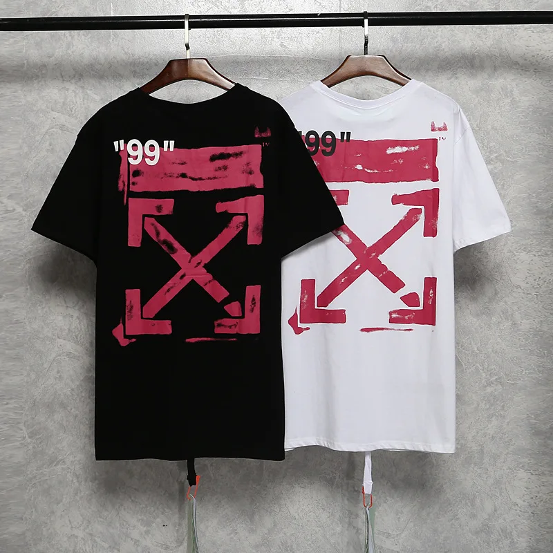 

2020 spring and summer new 99 numbers pink graffiti brush paint arrow loose men and women couple T-shirt short sleeves