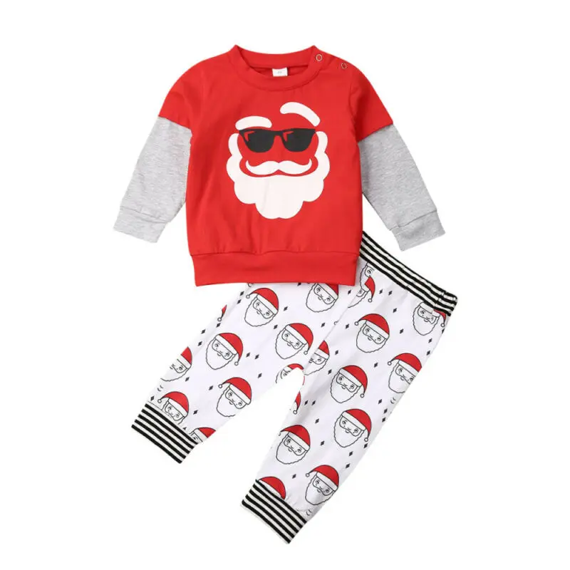 

Autumn Toddler Kids Baby Boy Girl Christmas Santa Patchwork Sweatshirt+Pants Outfits Xmas Fall Clothes Set
