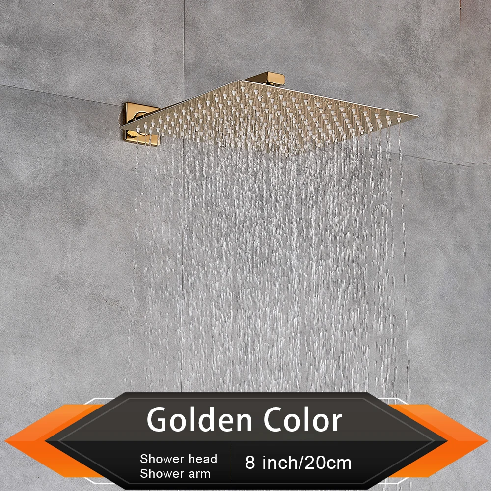 Golden 8 Inch Матовый золотой осадков Насадки для душа Ванная комната 8/10/1" ультратонкий Стиль Топ Насадки для душа с настенный держатель для душа - Цвет: Golden 8 Inch