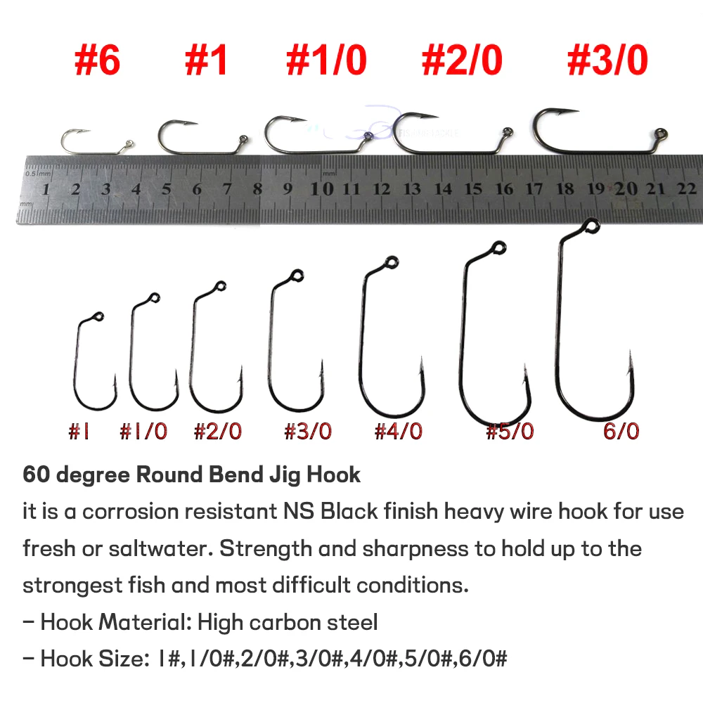 [100PCS/lot] Carbon steel 60 degree jig hook Fishing Hooks 6 1 1/0 2/0 3/0  4/0 5/0 6/0 7/0 8/0