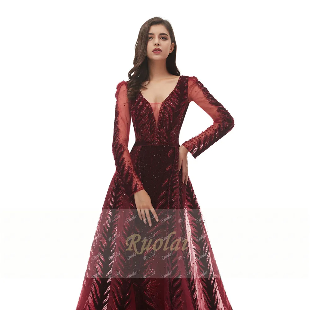 satin prom dress Luxury Dubai Evening Dress Mermaid V-Neck Long Sleeves Velvet Crystal Handmade Arabic Plus Size Formal Prom Party Gowns windsor prom dresses