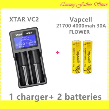 

2 pcs VAPCELL21700 4000mah flower rechargeable batteries and 1 pcs XTAR VC2 lithium 2 slots rechargeable battery charger