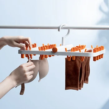 

Folding Drying Rack Underwear Sock Clip Hanger Multi-function Clothes Windproof Storage Rack Plastic Clothes Drying Rack
