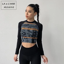 Женский топ для йоги, одежда для спортзала, топы с принтом, тренировочный костюм для занятий йогой, женский спортивный комплект с длинным рукавом, быстросохнущая спортивная одежда