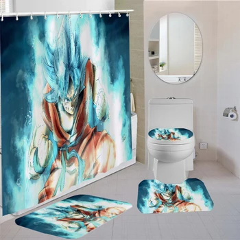 

3D Dragon Ball Printing Shower Curtain Super Saiyan Kids Bath Sets Comic Cartoon Animation Bathroom Shower Curtain For Home 4Pcs