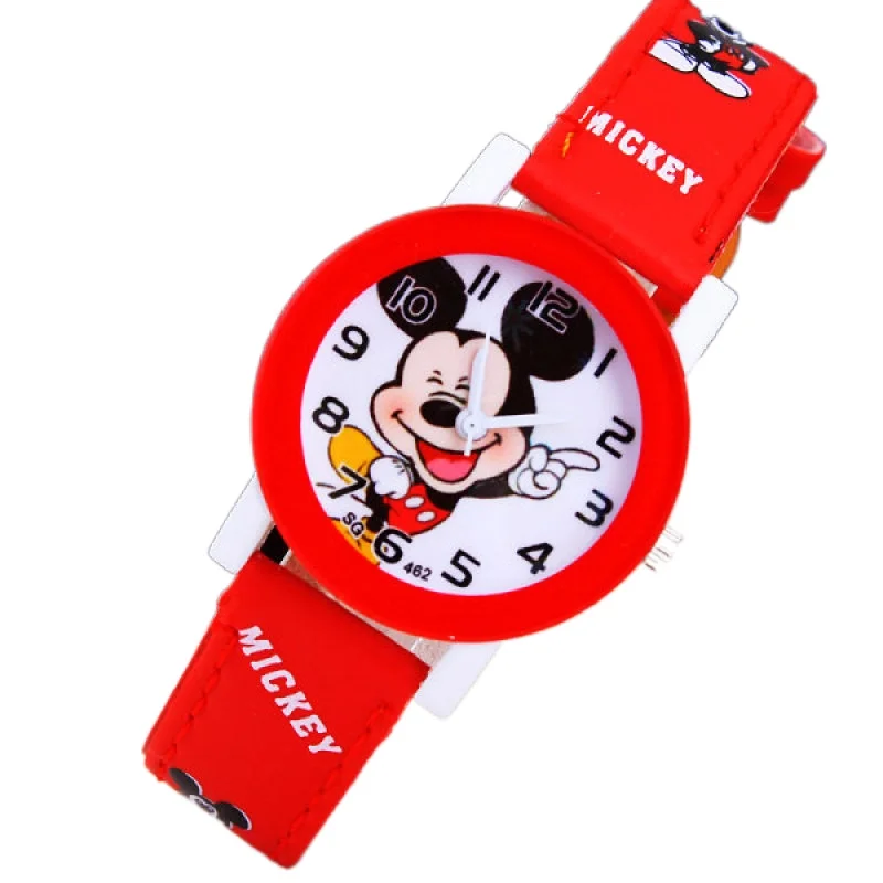 Reloj de lujo con dibujos animados de Mickey para niños y niñas, pulsera de cuarzo con correa de cuero