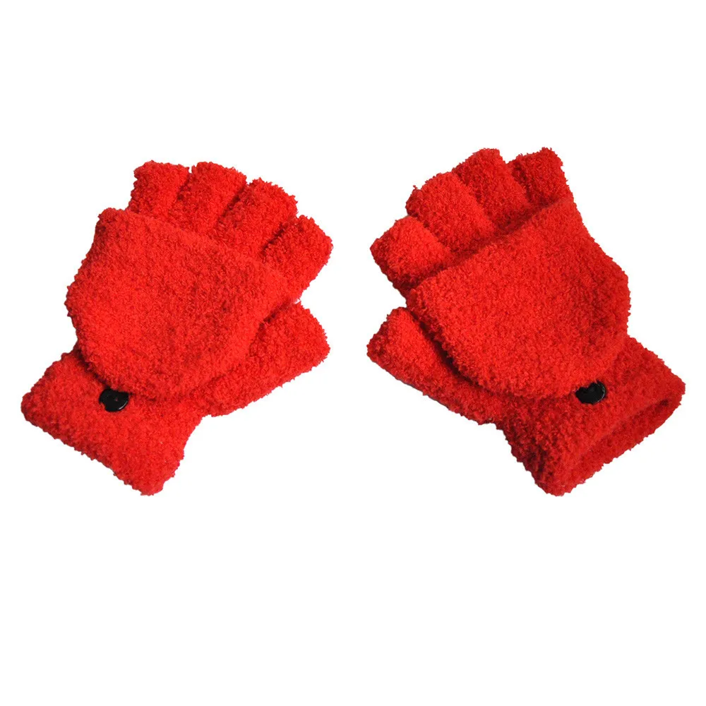 SAGACE зимние перчатки женские мужские теплые коралловые флисовые перчатки модные перчатки без пальцев перчатки для сенсорного экрана мягкие спортивные милые перчатки - Цвет: Red