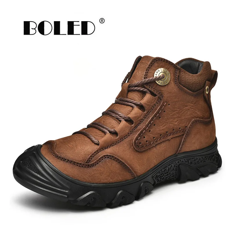 

Warm Plush Boots Men Handmade Outdoor Natural Leather Autumn Winter Shoes Men Antiskid Comfort Autumn Ankle Snow Boots Shoes