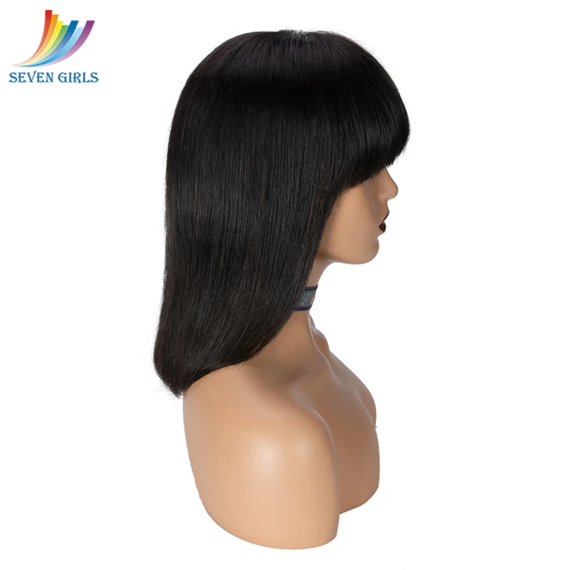 Glueless Short BOB Wig With Bangs Natural Color Straight Full Lace Human Hair Wig Peruvian Virgin Hair Wig Free Shipping