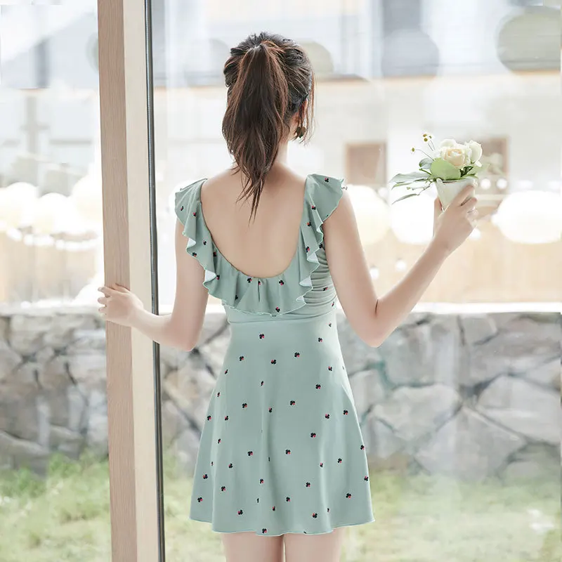 

2019 New Style Solid Color Hipster Conservative Small Bust Gathering Sexy Retro Polka Dot Hot Springs Women's Split Type Swimsui