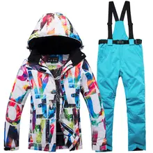 Novo grosso quente terno de esqui feminino à prova dwindproof água à prova de vento esqui e snowboard jaqueta calças definir feminino trajes de neve ao ar livre(China)