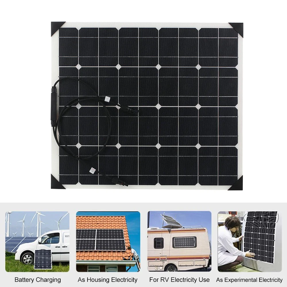 

50W 18V Solar Panel System Flexible Monocrystalline Silicon Solar Panels ETFT Honeycomb Surface for RV Homeuse Vehicle SUV