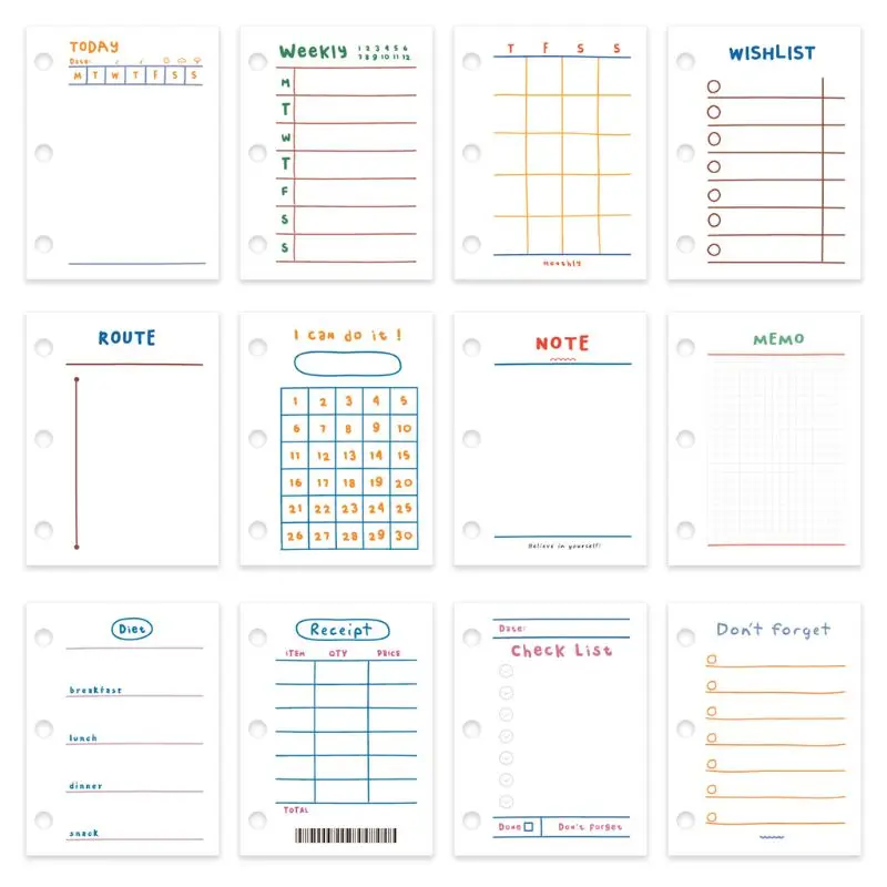 

60 Sheets 60x80mm Mini 3 Hole Loose Leaf Binder Notebook Inner Page for Transparent Diary Planner Filler Pages