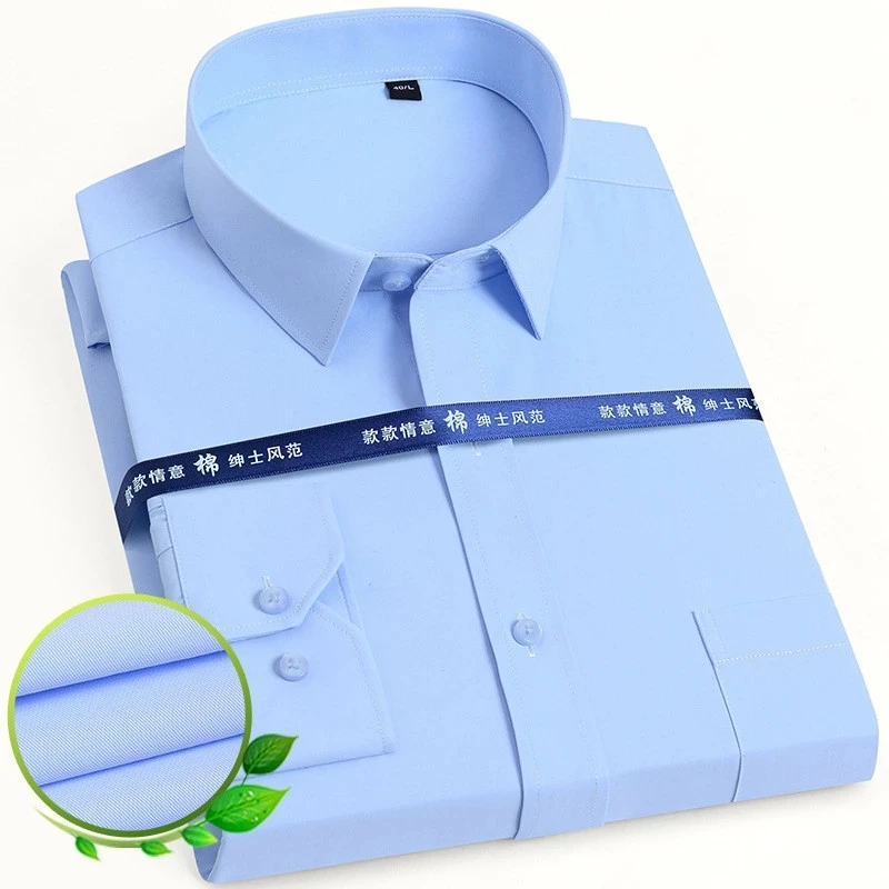 New Plus Size 8XL Blue Shirts For Men's Long Sleeve Cotton Casual Slim Fit Man Dress Shirts Soft Comfort Male Social Work Shirts