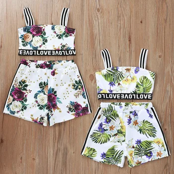 

Malapina Newborn Toddler Baby Girl Top Clothes Children Striped Sling Rose Palm Leaf Pants Outfit Clothing Set