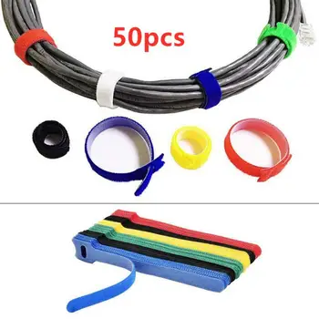 

50Pcs Nylon Reusable Fastening Cable Ties Hook Loop Cords Wire Organizer Wraps Cable Strap Hook Loop Tidy Organizer Tool Durable