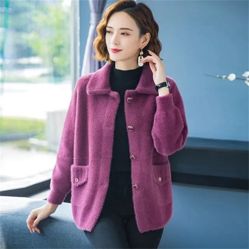 Autumn Winter Mother Wear 2022 Imitation Mink Coat Medium-Sized Middle-Aged ElderlyThickened Woolen Top Women Commut