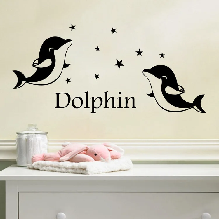 CHILDREN'S Room Kindergarten Decorative Stickers Wall Adhesive Paper Dolphin English Lettered Living Room Bedroom Wall Adhesive