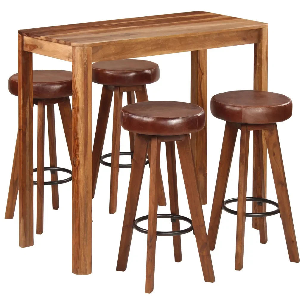 

5 Piece Bar Set Solid Sheesham Wood Table for Dining Room Gardens Bars Pubs Furniture Table for Living Room Chair Durable