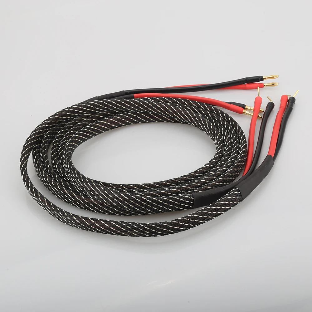  Pair Pure copper loudspeaker cable HIFI Banana plug to pin plug speaker cable Center Audio Speaker 