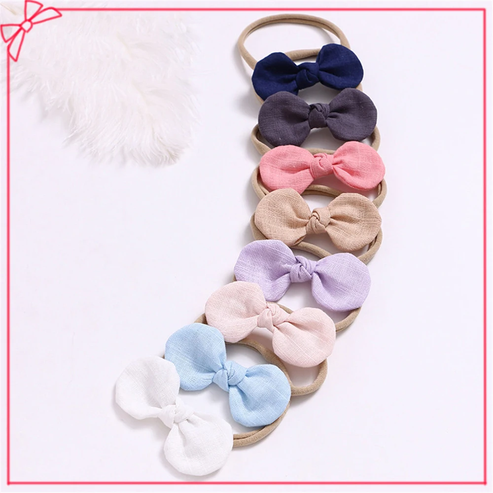 

lovely Solid Color Round Hair Bows Baby Girls Headbands Cute Nylon Elastic Hair Ties Handmade Hair Accessories Cloth Headwear