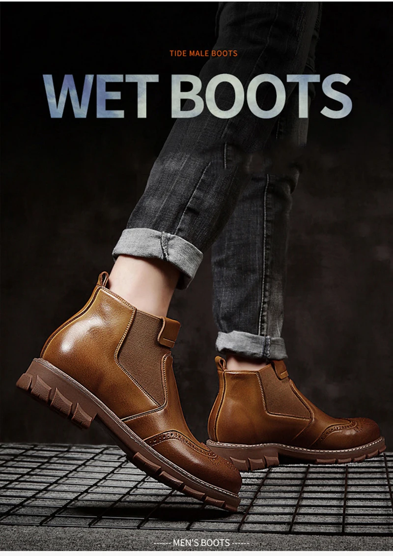 Merkmak New Winter Booties Fashion Slip-on Warm Leather Boots Non-slip Wear-resistant Casual Shoes Big Size Motorcycle Boot