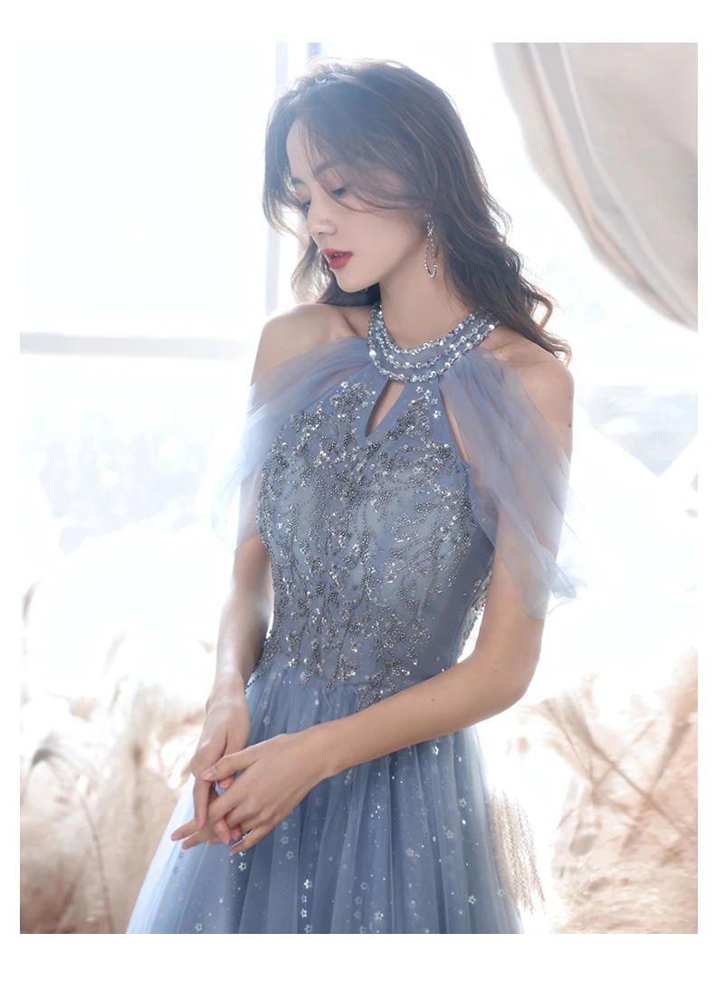 blue prom dresses Light greydish blue sequined long luxury beads lady women mother prom dress party dress performance singing dress free shipping burgundy prom dresses