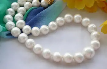 

Jewelry Pearl Necklace REAL 17" 14mm ROUND white FRESHWATER PEARL NECKLACE Factory Wholesale price Women Giftword Free Shipping
