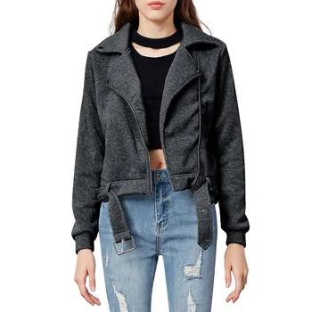

Sexy Locomotive Style Slim Jacket Long-sleeved 2019 Women's Tun Down Collar Short Jacke
