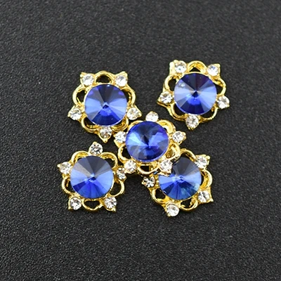 10Pcs-BlueAB 10 шт 3d Золотые украшения для дизайна ногтей, стразы, сплав, очаровательные глитеры, шпильки для ногтей, Кристальные бриллианты, ювелирные изделия, аксессуары для ногтей - Цвет: 10Pcs-BlueAB
