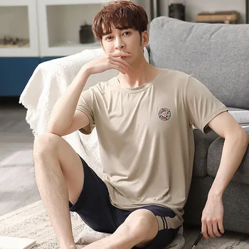

Pajamas Men Summer Modal Cotton Silk Short Sleeve Shorts Tracksuit Men'S Thin Suit Extra-Large On Behalf