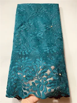 

Latest African Tulle Lace Fabric Bead Rhinestone Flower Embroidery Net Dress French Sewing 5Yard Party Nigerian Mesh Lace Fabric