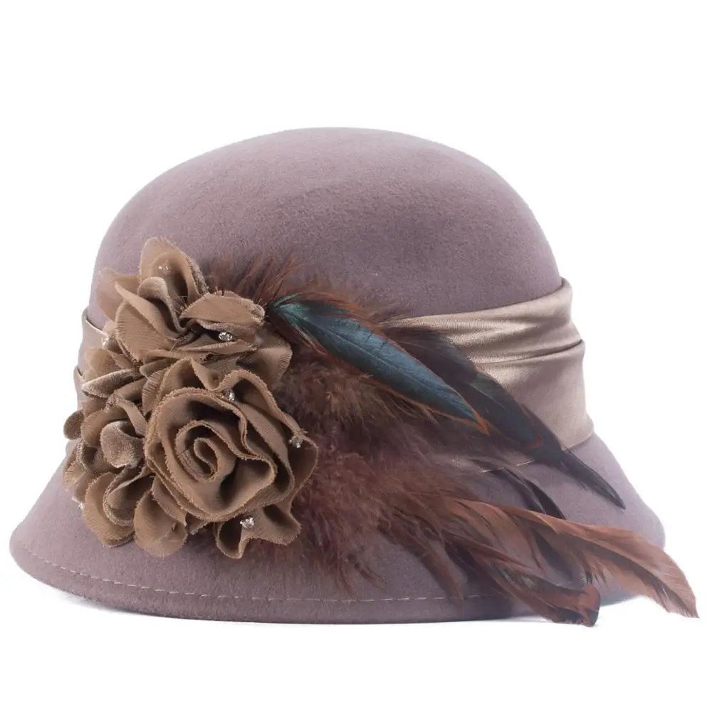 Lawliet женская винтажная стильная асимметричная шерстяная шляпа с перьями и асимметричными полями, мягкая зимняя свадебная шляпа A503